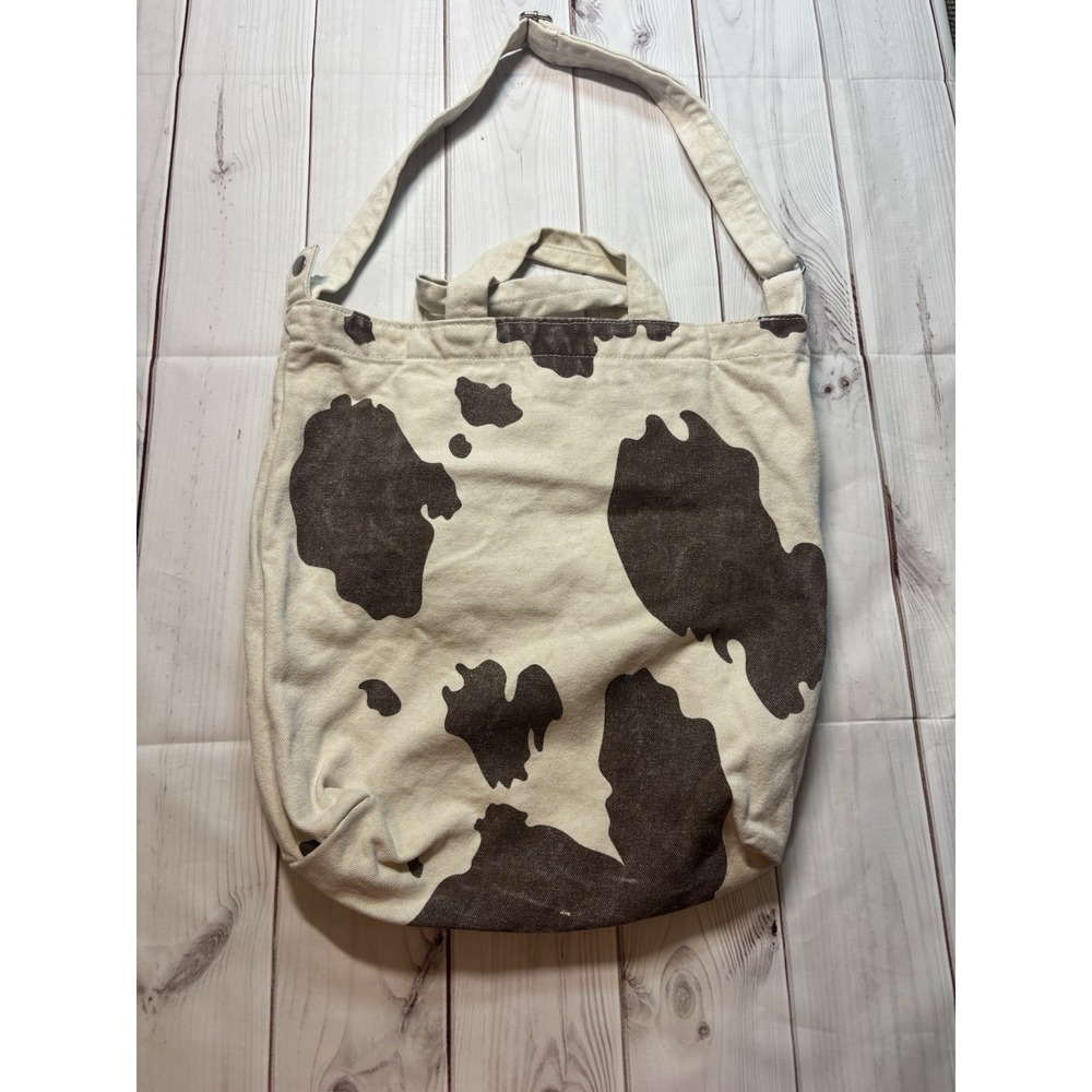 Baggu Medium Cow Print Canvas Tote Bag Cream Brown